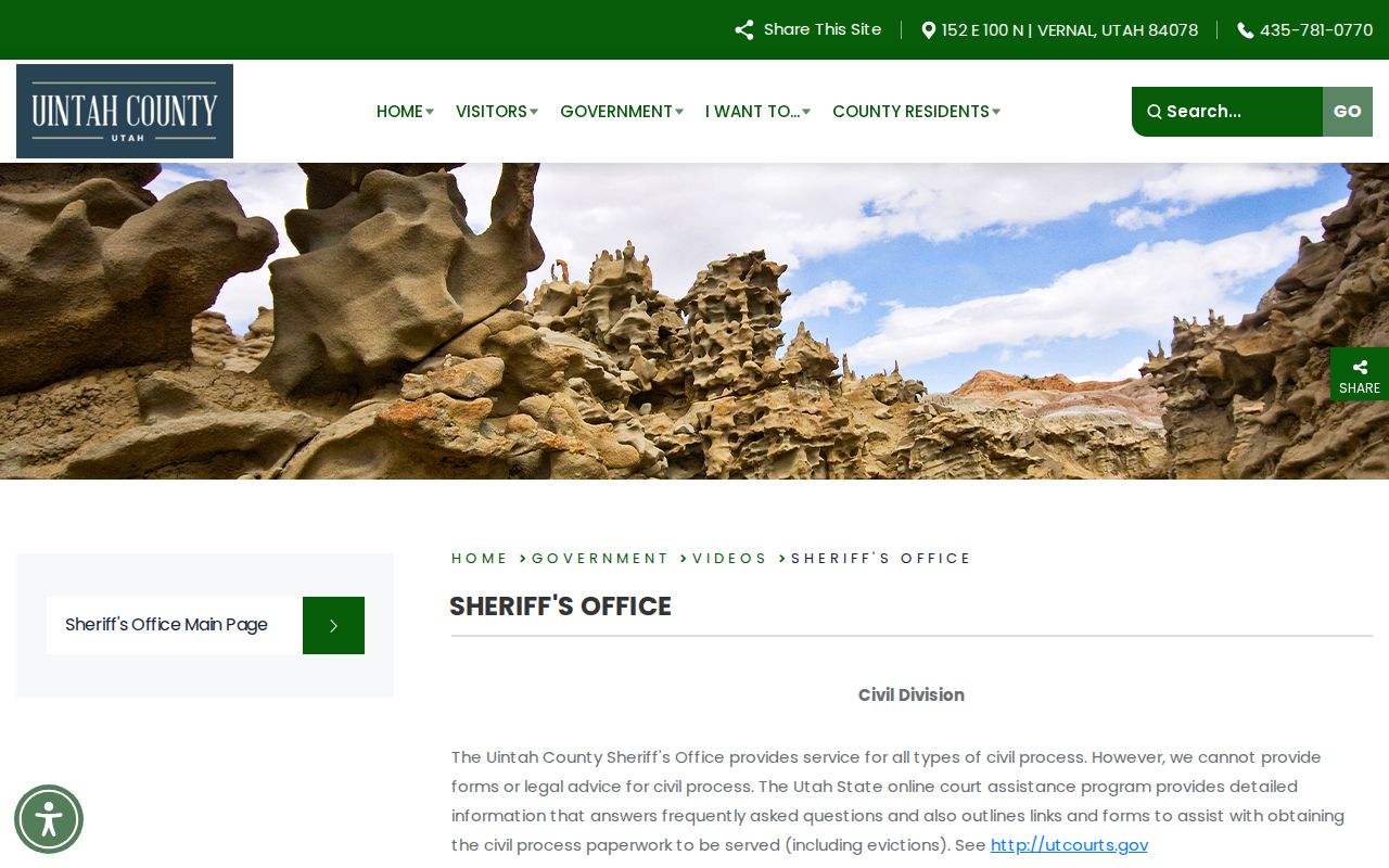 Uintah County active warrant records: Sheriff Civil Division service information