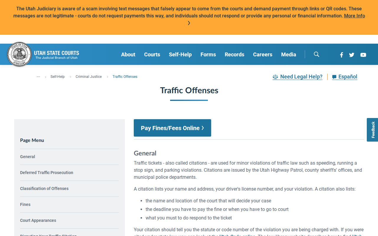 Uintah County traffic warrant records: Utah Courts citation response guidance