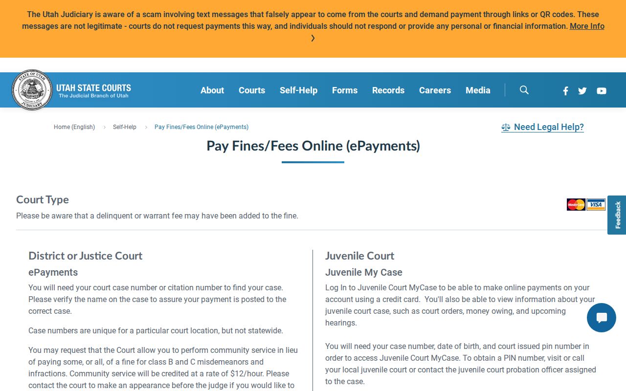 Uintah County traffic warrant records: Utah Courts ePayments guidance