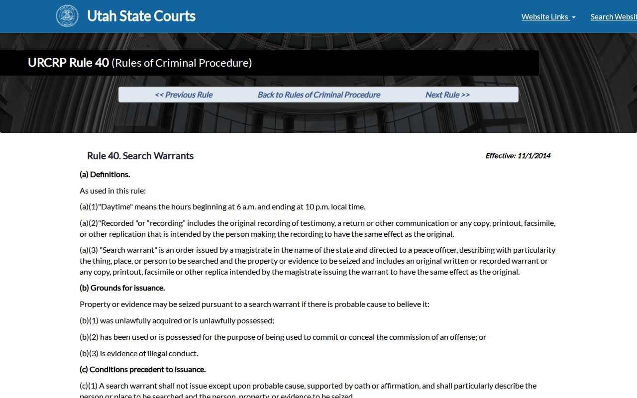 Uintah County warrant records: Utah Rule 40 search-warrant access rules
