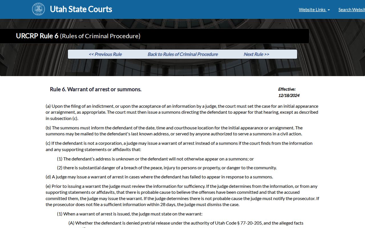 Uintah County arrest warrants: Utah Rule 6 summons and arrest-warrant process