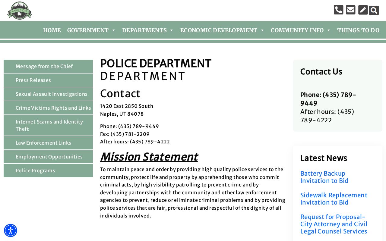 Naples warrant records and Naples Police Department contact page